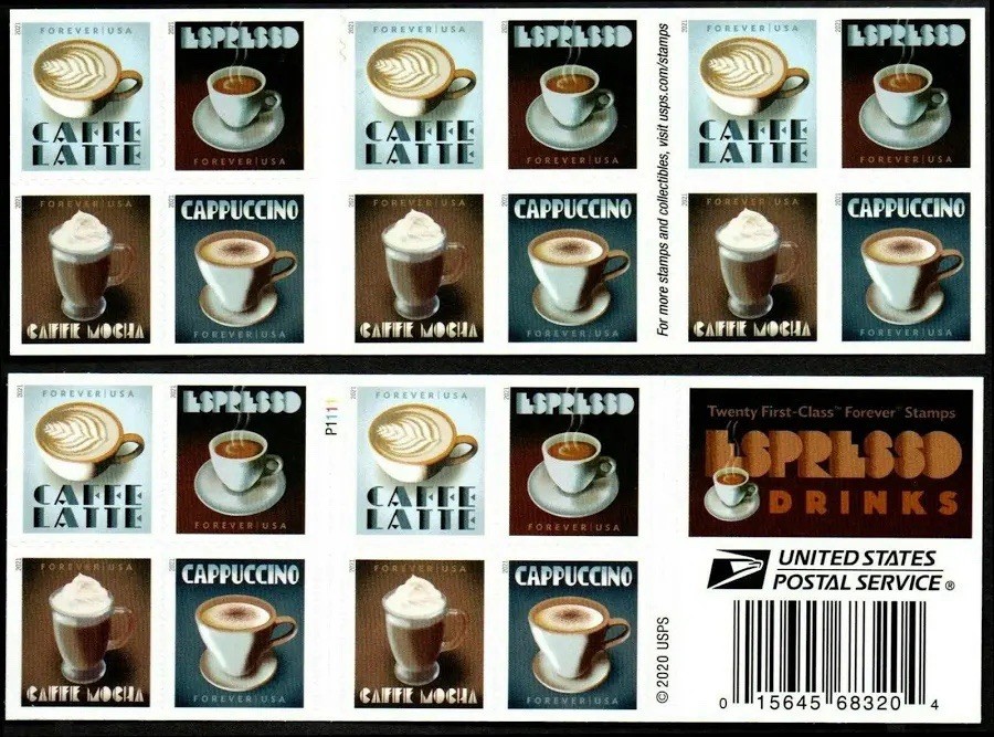 USPS BOOKLET OF 20 FIRST CLASS LETTER STAMPS Espresso Drinks USPS BOOKLET OF 20 FIRST CLASS LETTER STAMPS Espresso Drinks