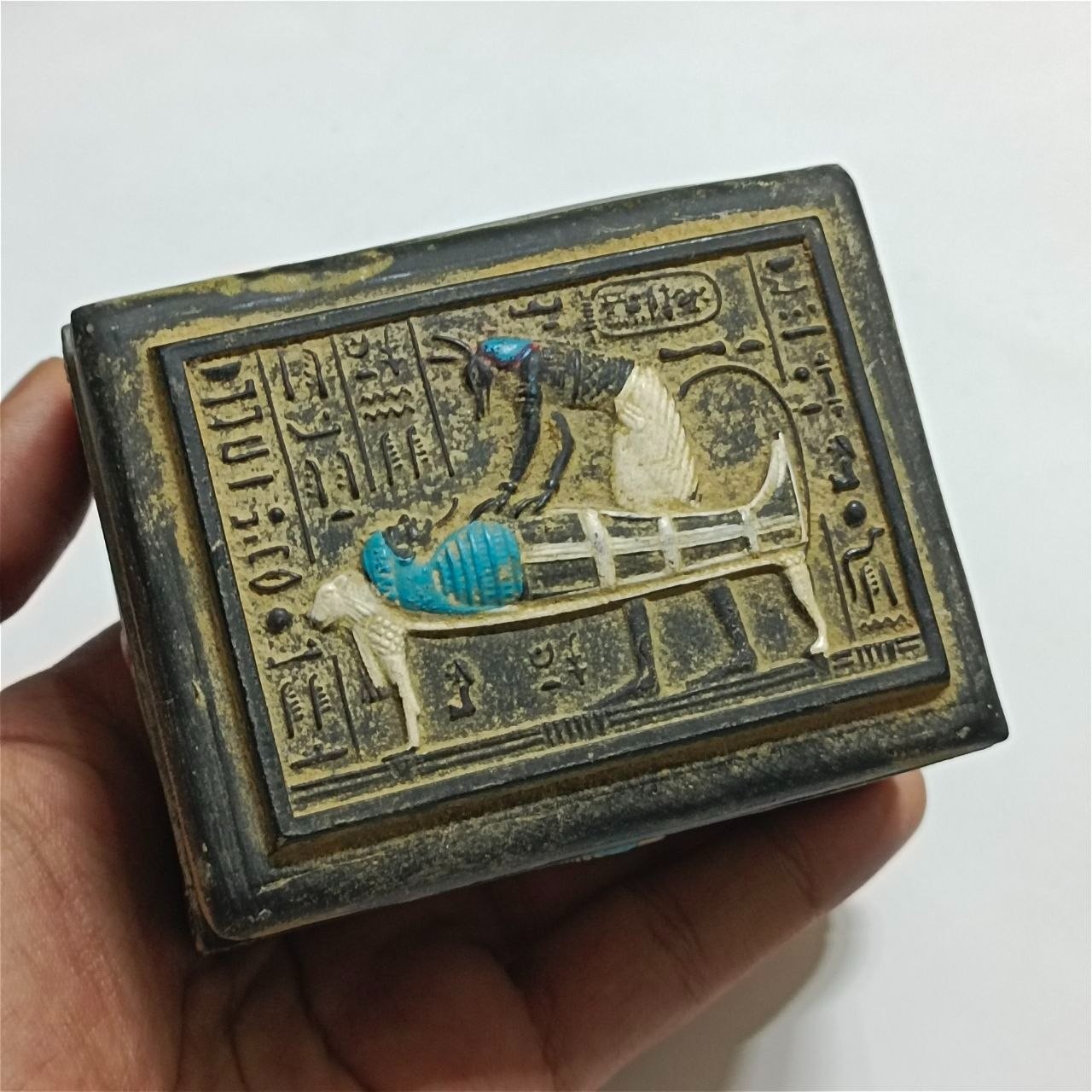 Handmade Ancient Egyptian Box with Anubis & Isis Pharaonic Relic Style Decor