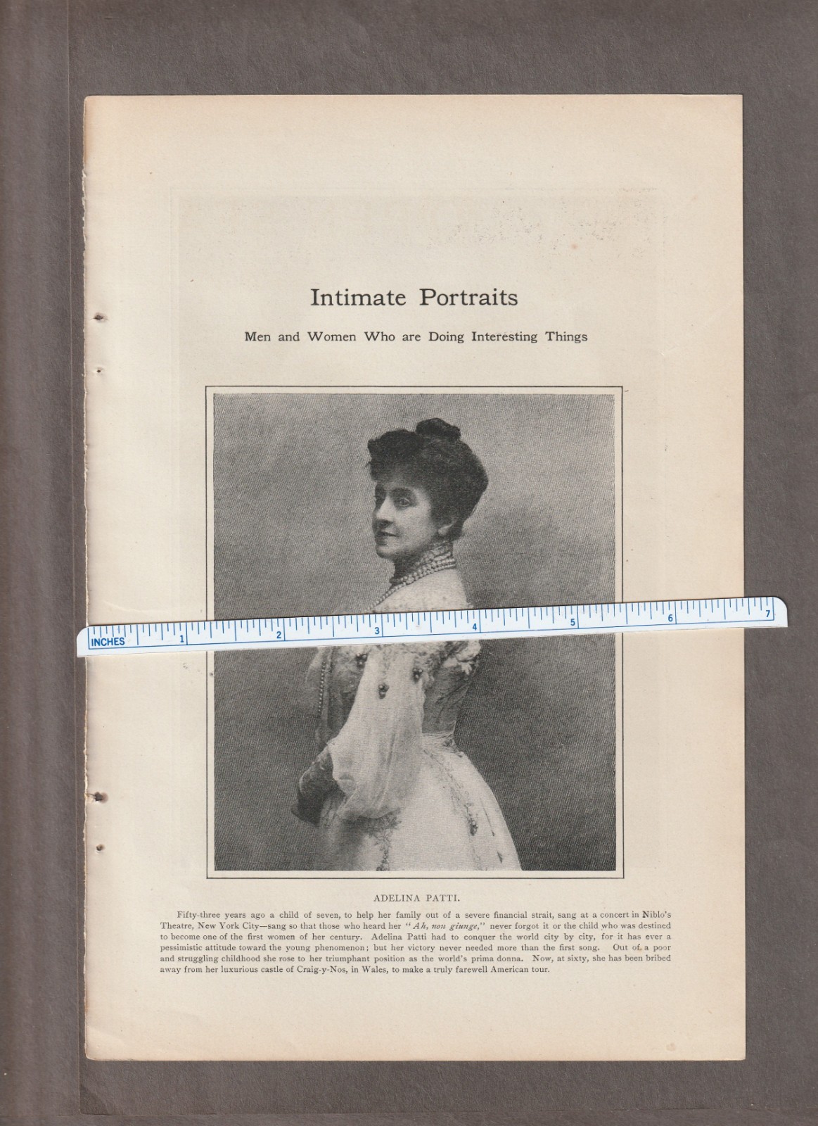 Vintage 1903 ADELINA PATTI Magazine PHOTO Page