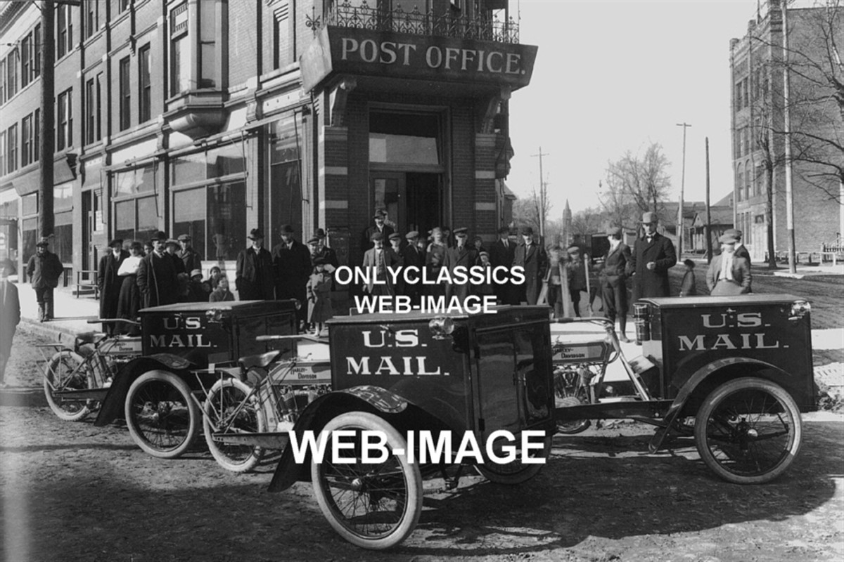 1913 HARLEY DAVIDSON MOTORCYCLE POST OFFICE MAIL PHOTO SIDECAR UTILITY DELIVERY