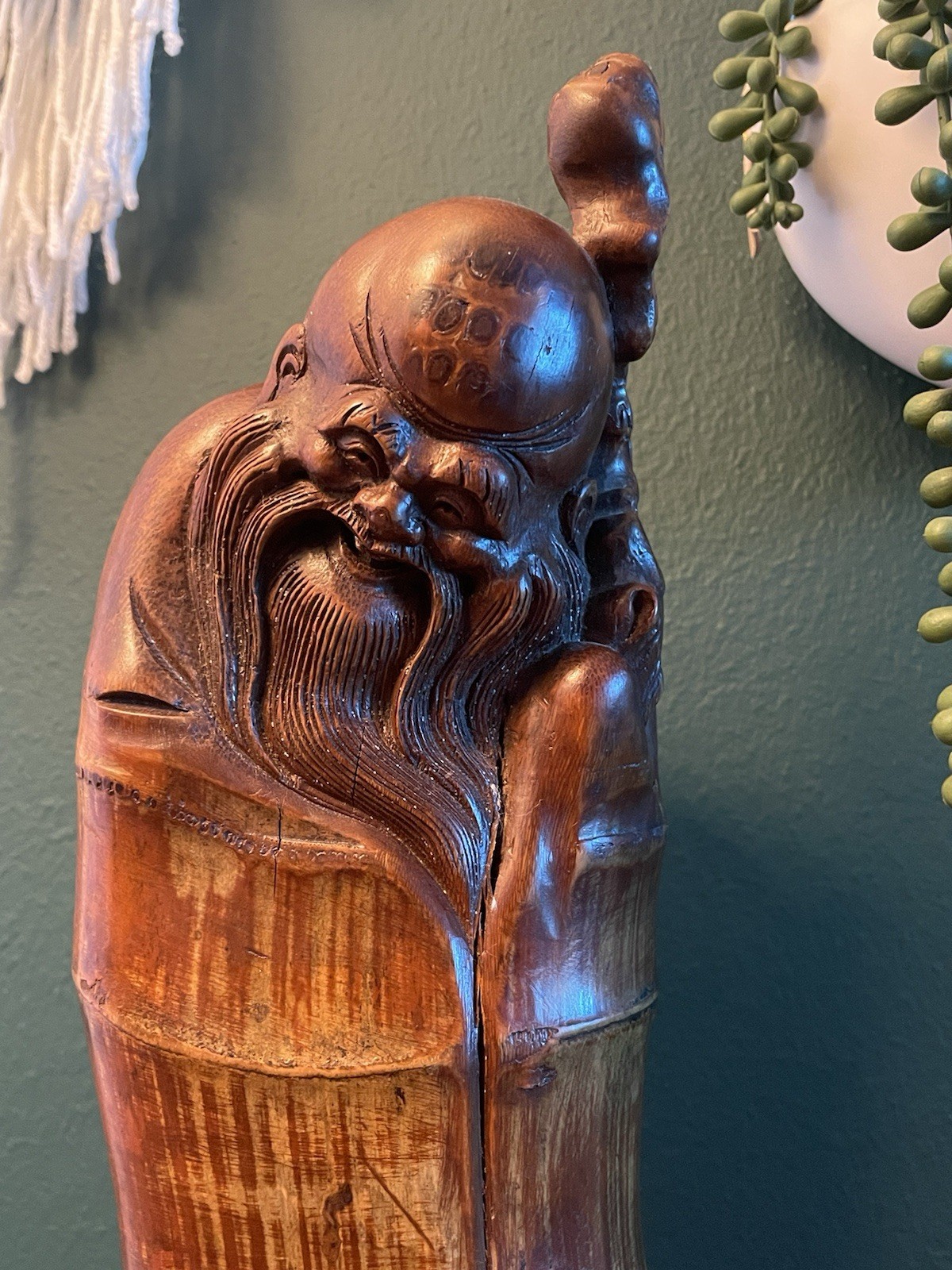 Vintage Large 14” Tall Antique Bamboo Root Carving of God Of Longevity/Wisdom Vintage Large 14” Tall Antique Bamboo Root Carving of God Of Longevity/Wisdom