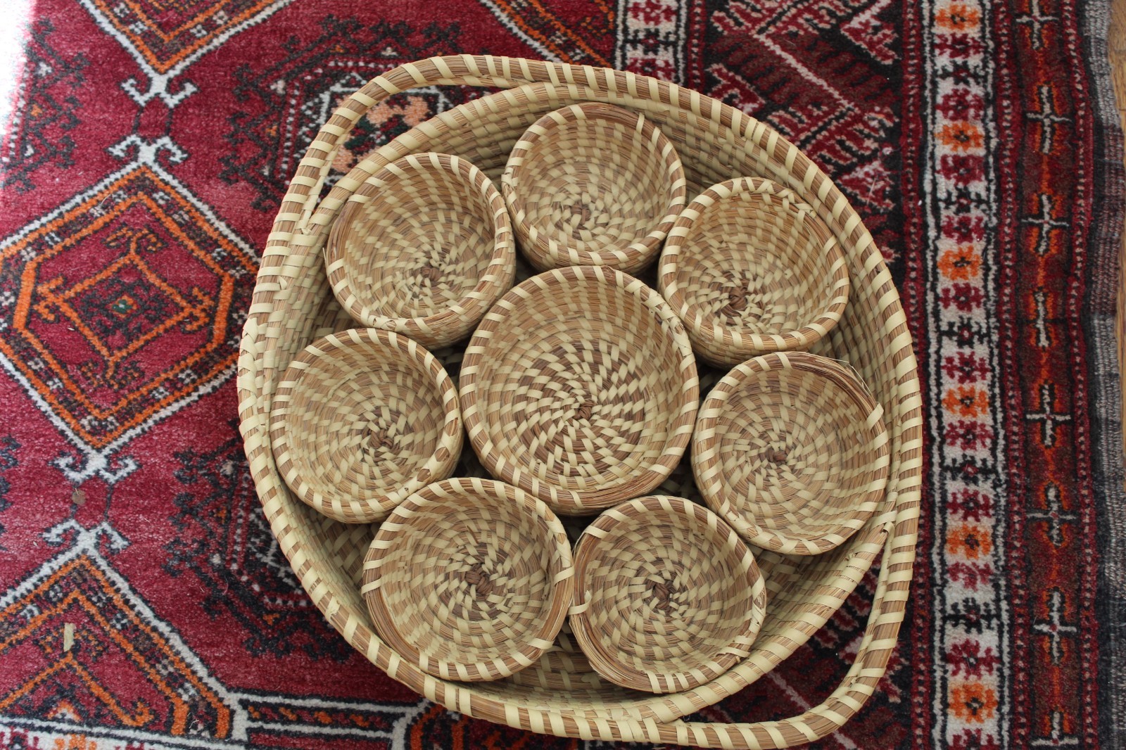 Gullah sweetgrass basket tray for drinkware