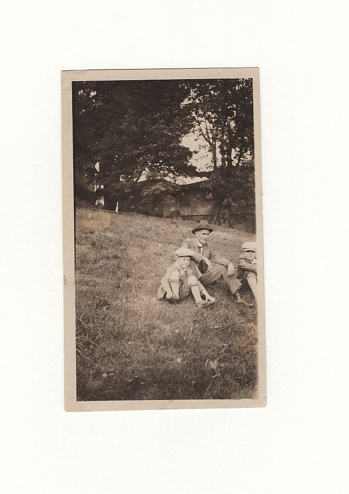 1930s Family Resting on Hillside Vintage Snapshot Handwritten Note on Back