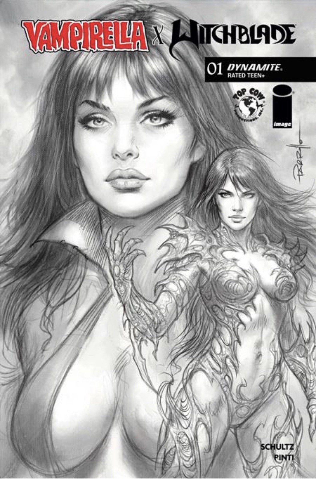 🔥 VAMPIRELLA WITCHBLADE #1 CVR J 1:10 LUCIO PARRILLO LINE ART RATIO VARIANT 🔥 VAMPIRELLA WITCHBLADE #1 CVR J 1:10 LUCIO PARRILLO LINE ART RATIO VARIANT