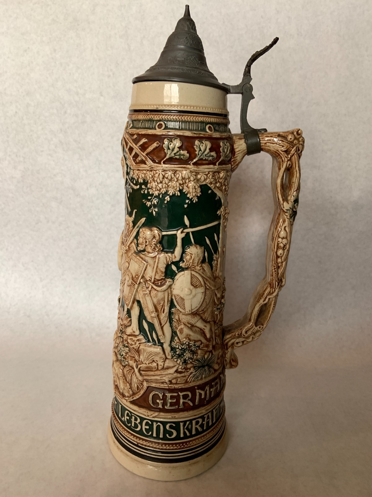 Antique Matthias Girmscheid German beer stein 1890-1910 Germanic Roman Battle Antique Matthias Girmscheid German beer stein 1890-1910 Germanic Roman Battle