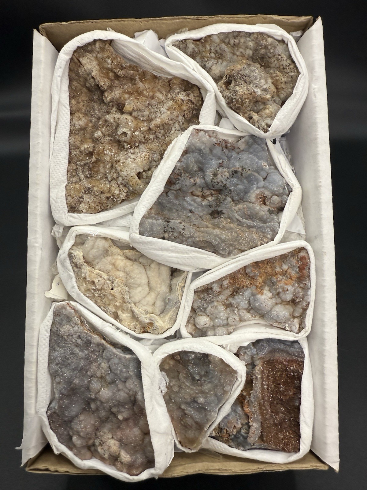 Amazing Chalcedony Flat 8 PiecesThe Whole Box Quartz ,Crystals ,Minerals,Gift