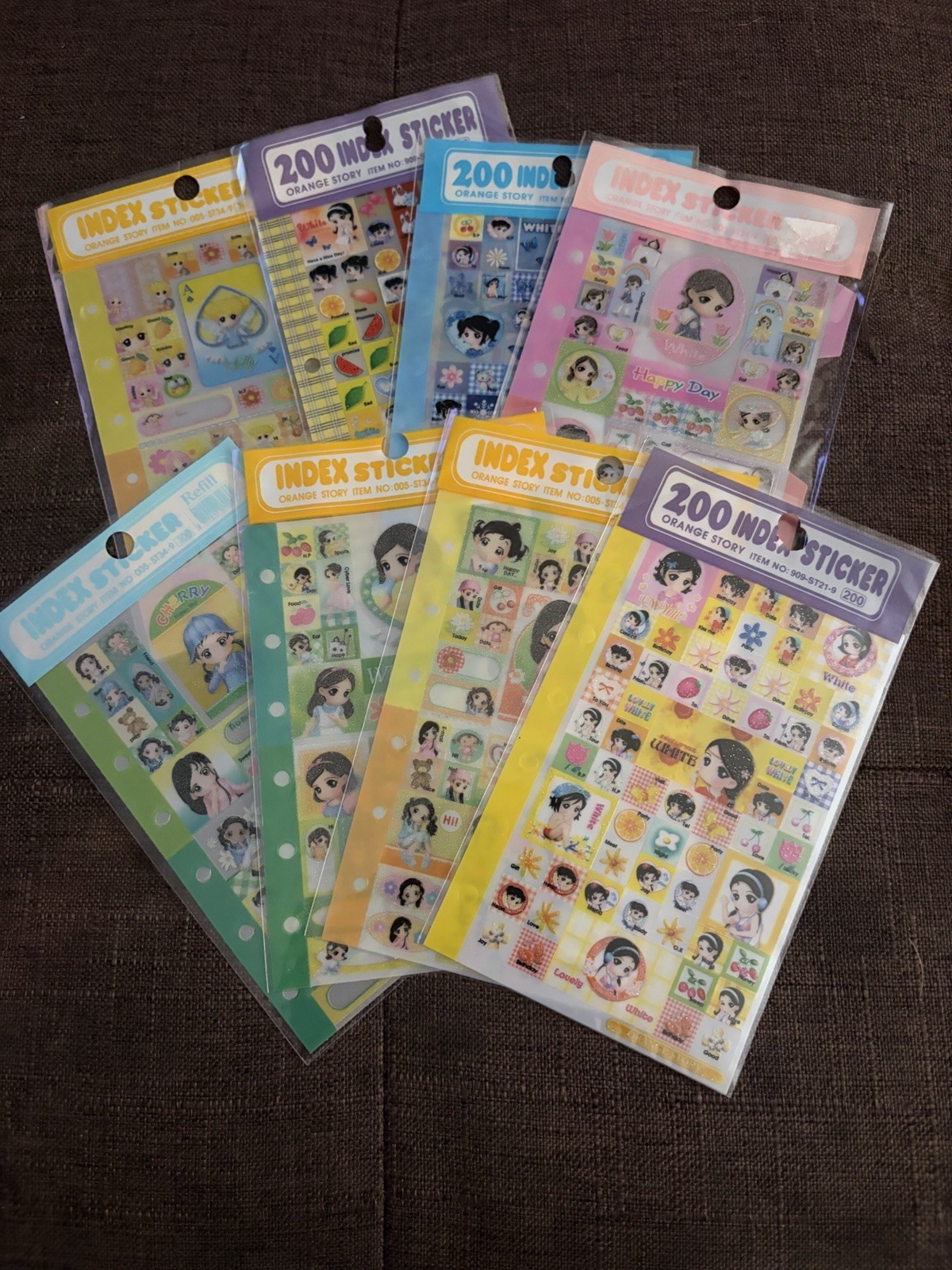 Vintage Orange Story Index Stickers 8pack 