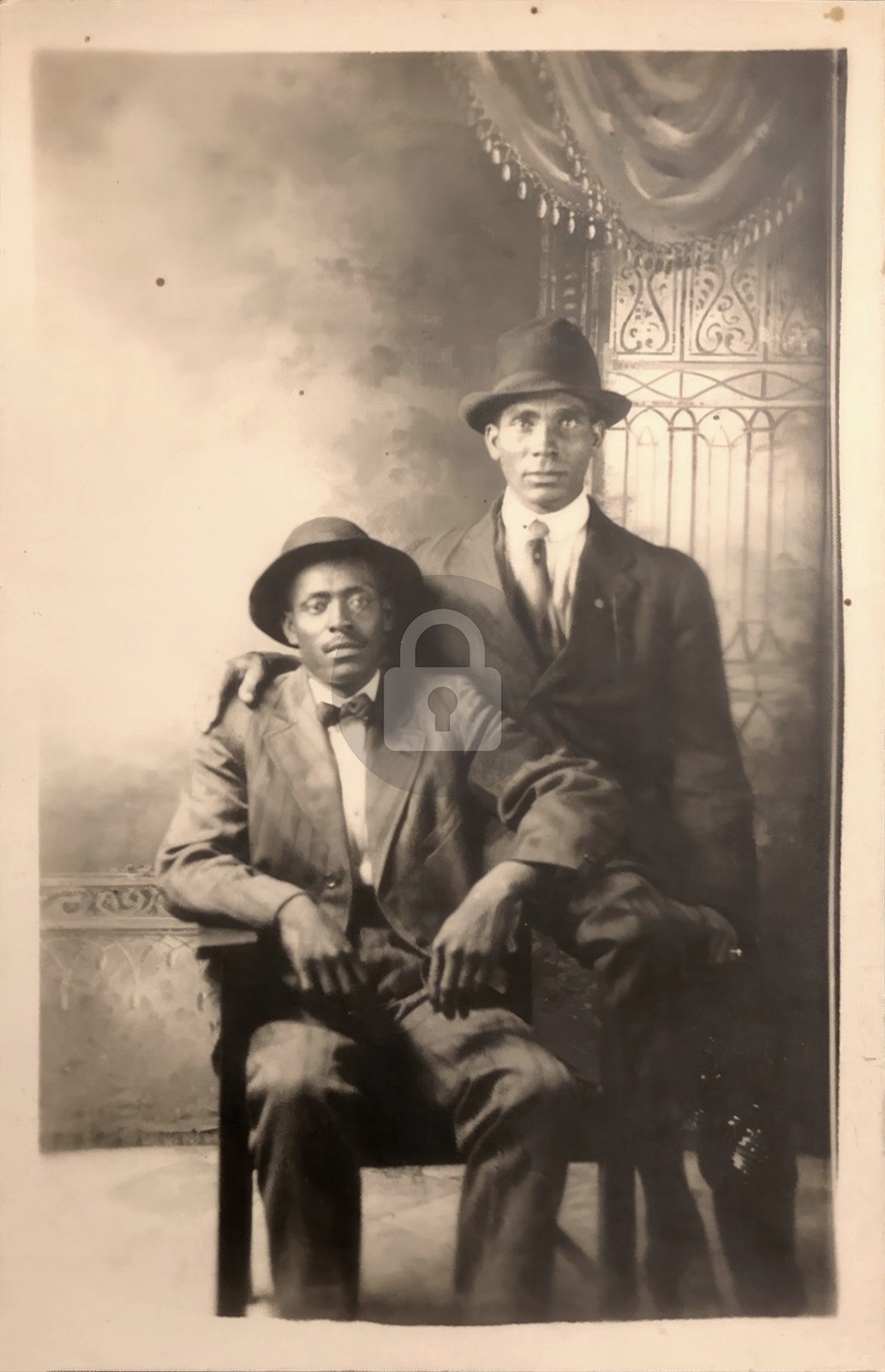 c1918 Studio Handsome Black American Men Gay Interest Ornate RPPC Postcard COPY