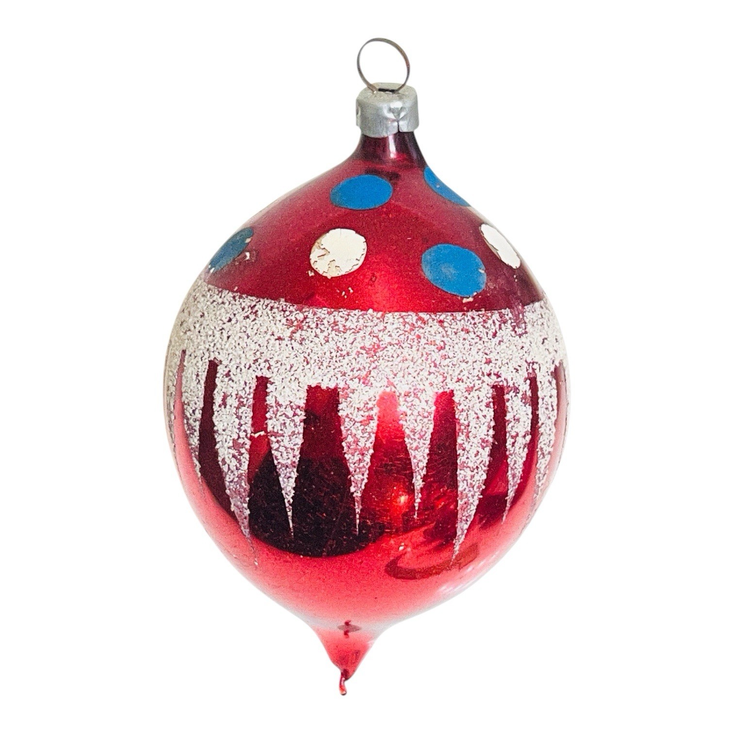 Vintage West Germany Mica Polkadot Teardrop Glass Ornament