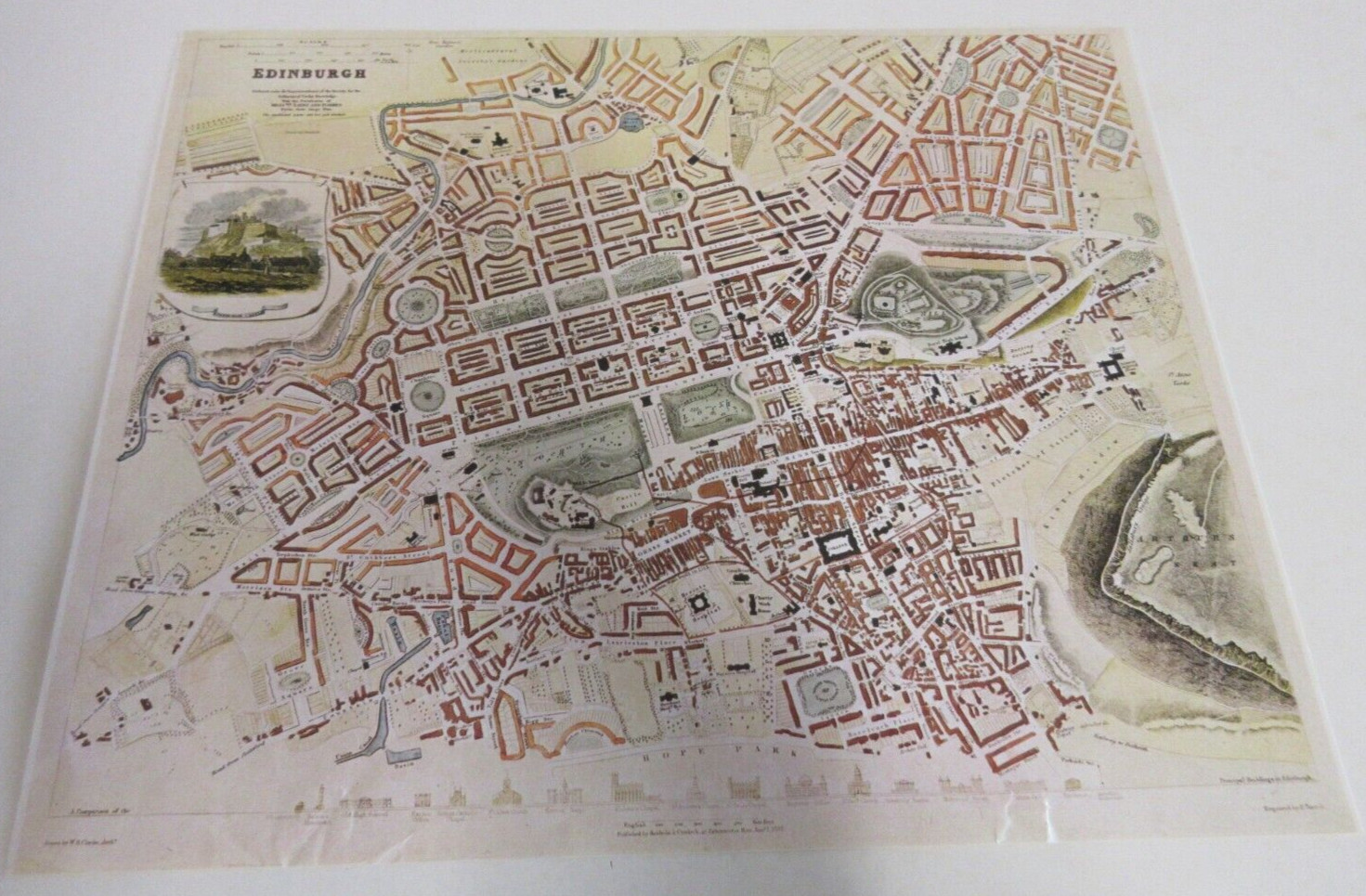 Edinburgh - Baldwin and Cradock - 1834 Reprint - Antique Maps of Britain - 1970s