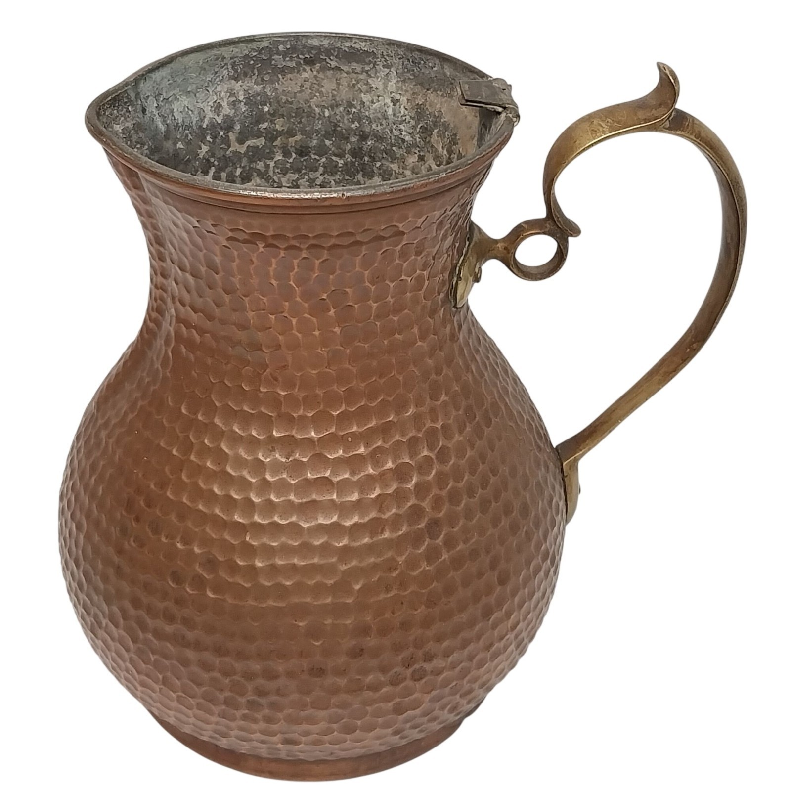 Antique Hand Hammered Copper Chocolate Pot Pitcher Brass Handle 9