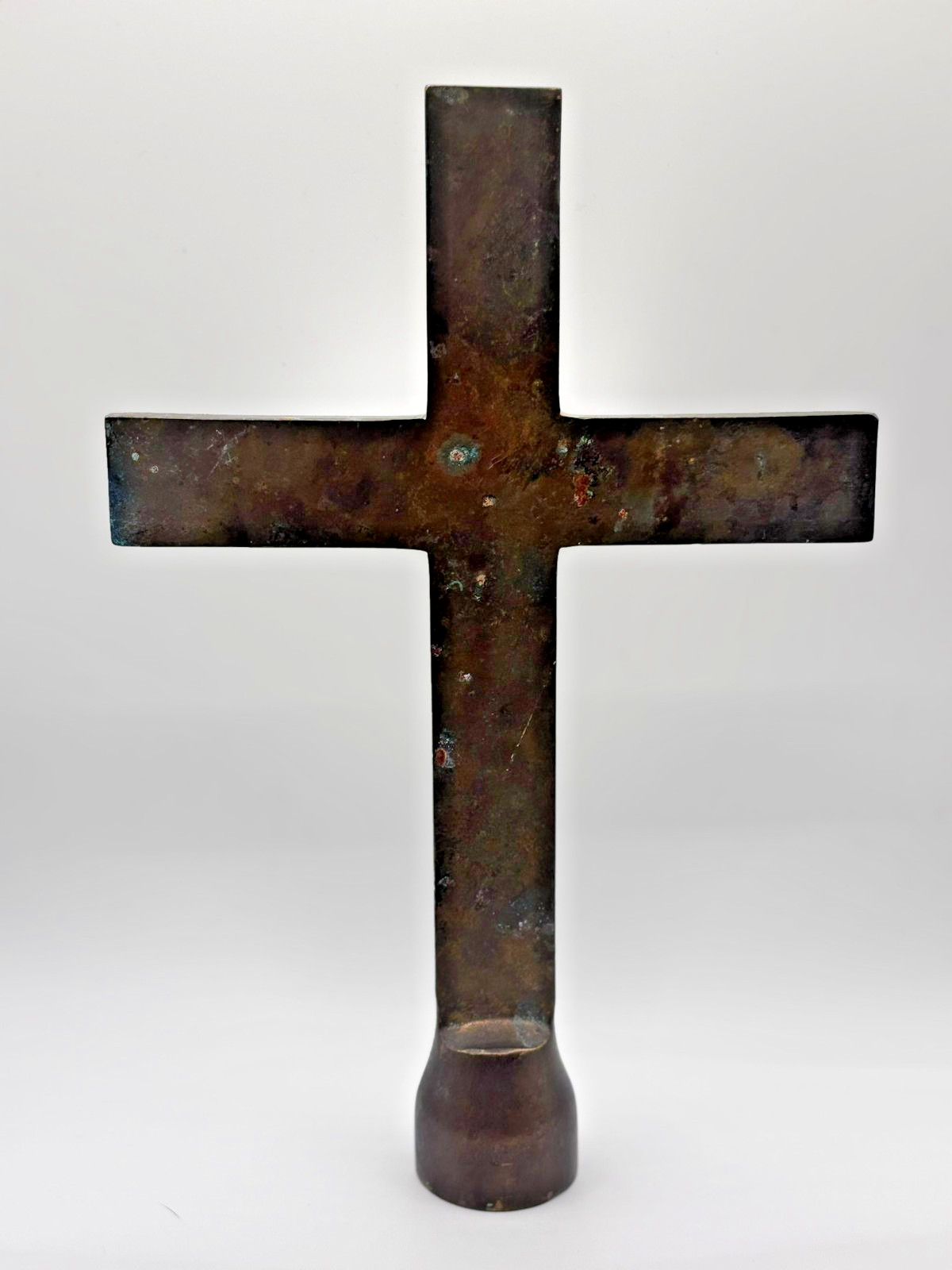 Vintage BRASS Cross SIMPLISTIC with Threaded Bottom TOPPER Lovely Patina 8\ Vintage BRASS Cross SIMPLISTIC with Threaded Bottom TOPPER Lovely Patina 8\