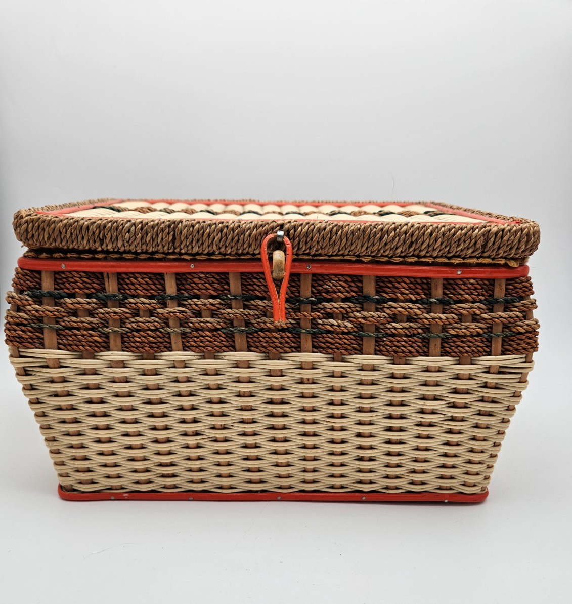 Vintage Wicker Woven Sewing Basket Box Lined