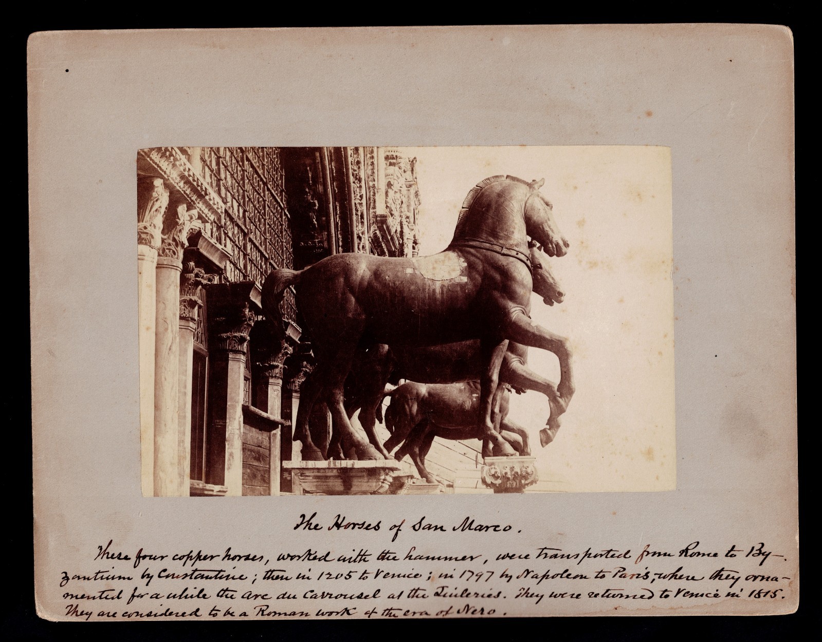 ca. 1850-1890 Antique Albumen Photo The Horses of San Marco Bronze Venice Italy