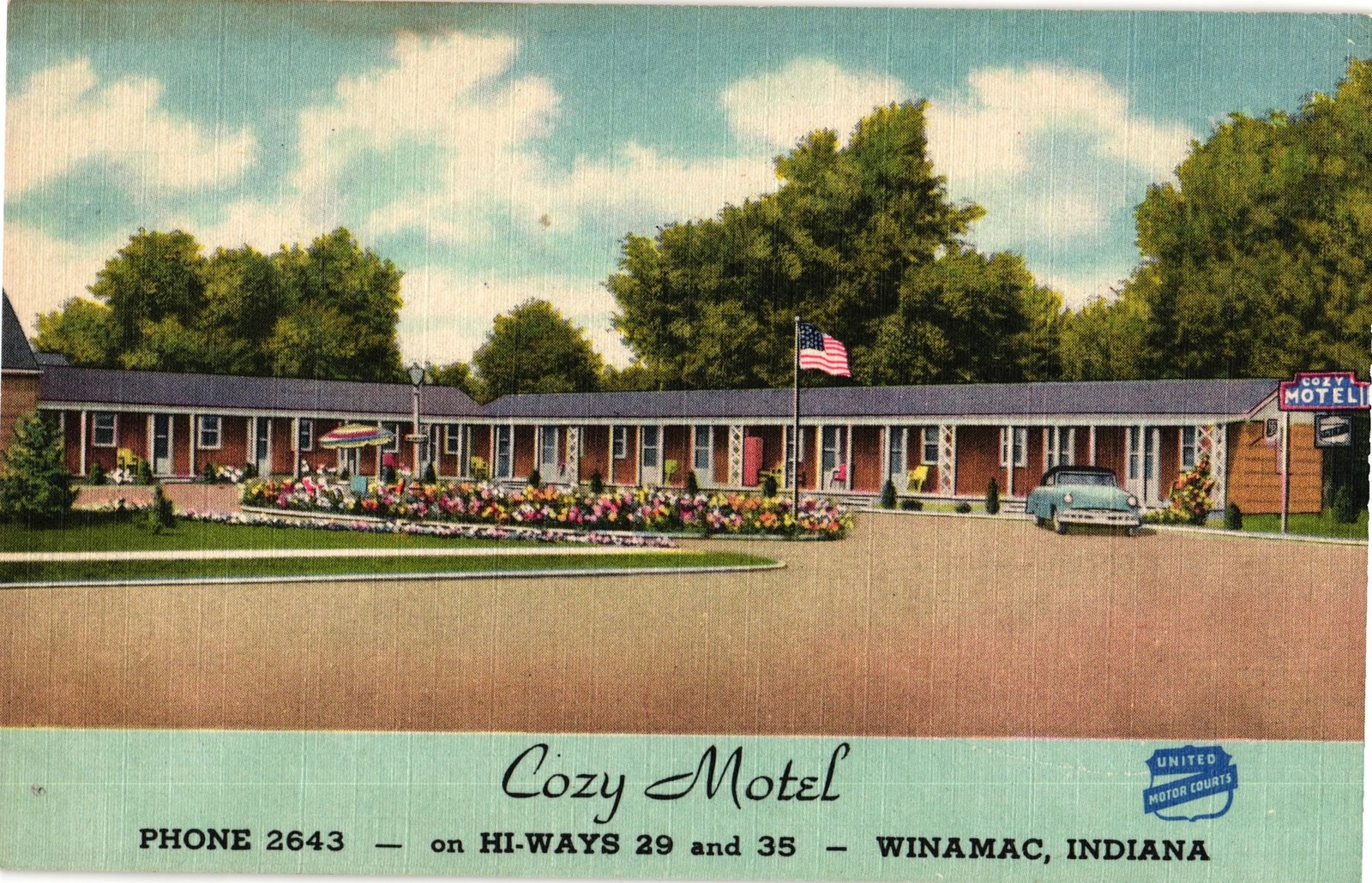 Cozy Motel Winamac Indiana Linen Postcard 1940s United Motor Courts Pre-Owned