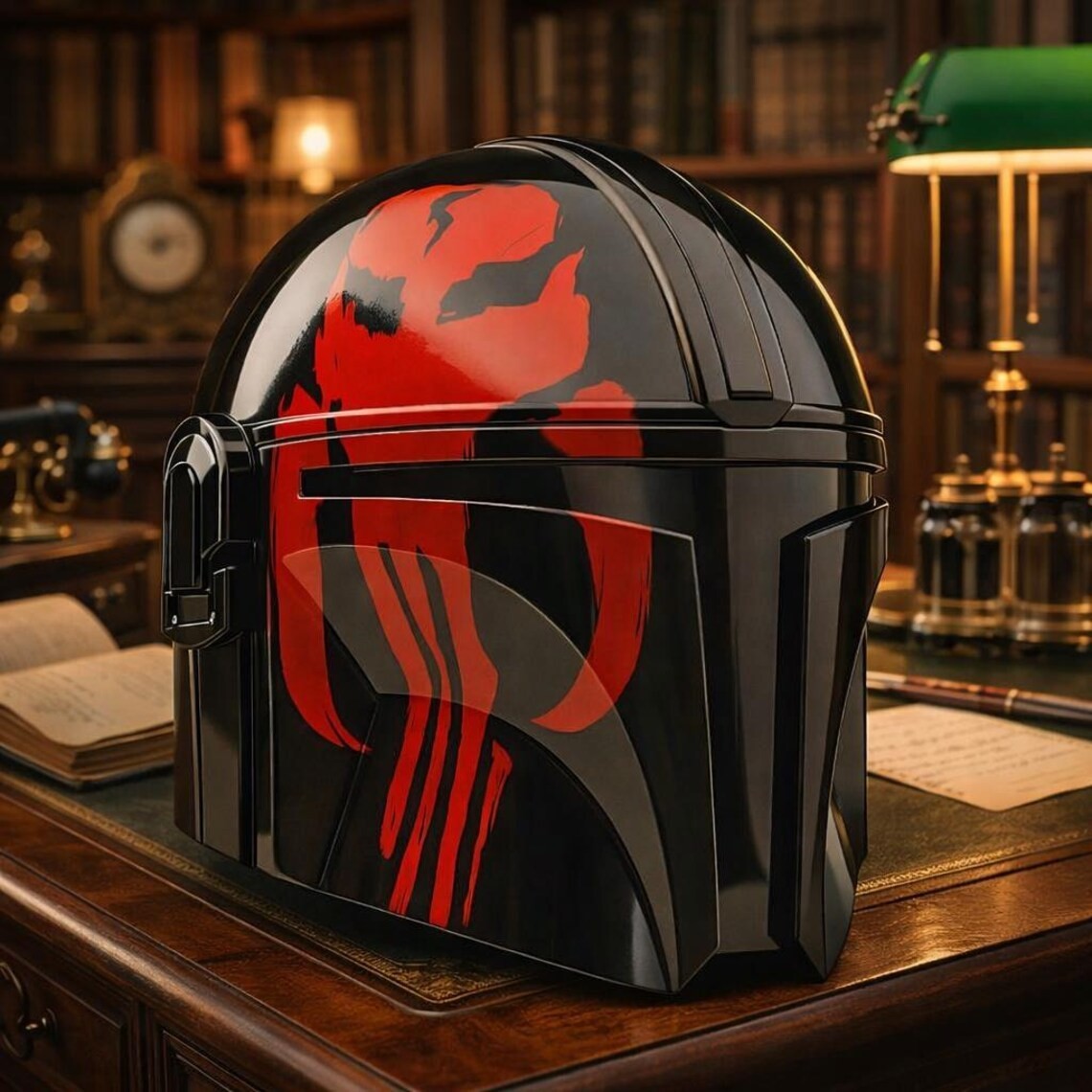 Red Black Sci-Fi Mandalorian-Style Helmet Wearable Cosplay Helmet Star Warrior
