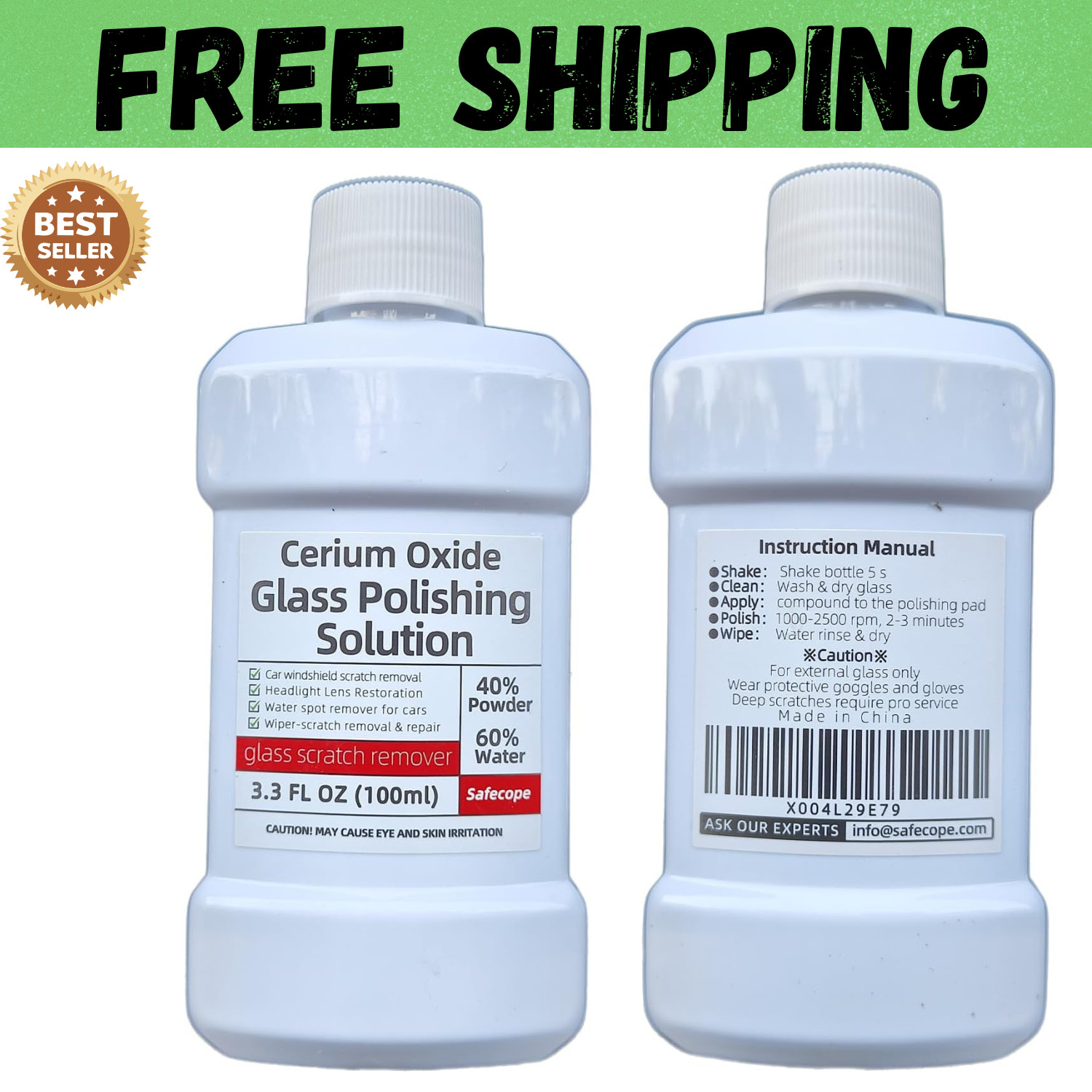 3.3oz (100ml) Cerium Oxide Glass Polishing Liquid – Deep Cleaning & Removes Wipe 3.3oz (100ml) Cerium Oxide Glass Polishing Liquid – Deep Cleaning & Removes Wipe