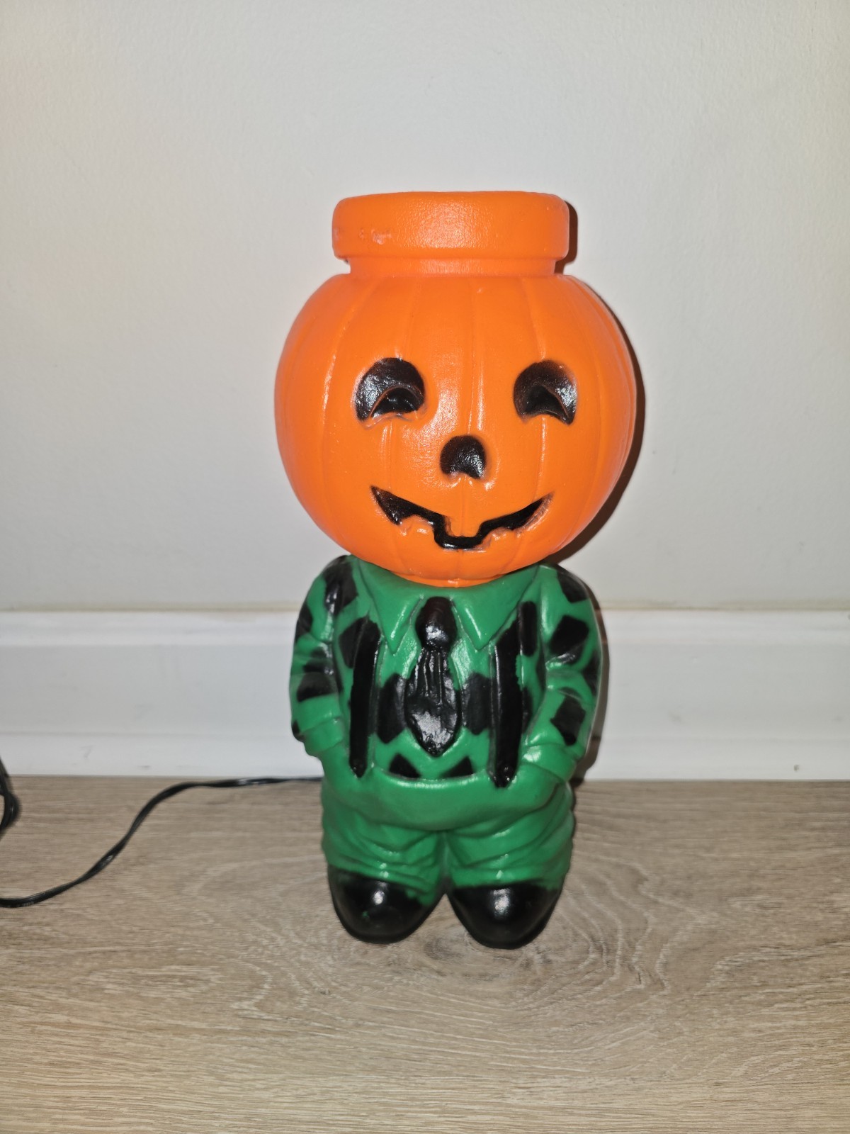 Vtg Mr Blinky Blow Mold pumpkin farmer Halloween Jack O Lantern Scarecrow Rare