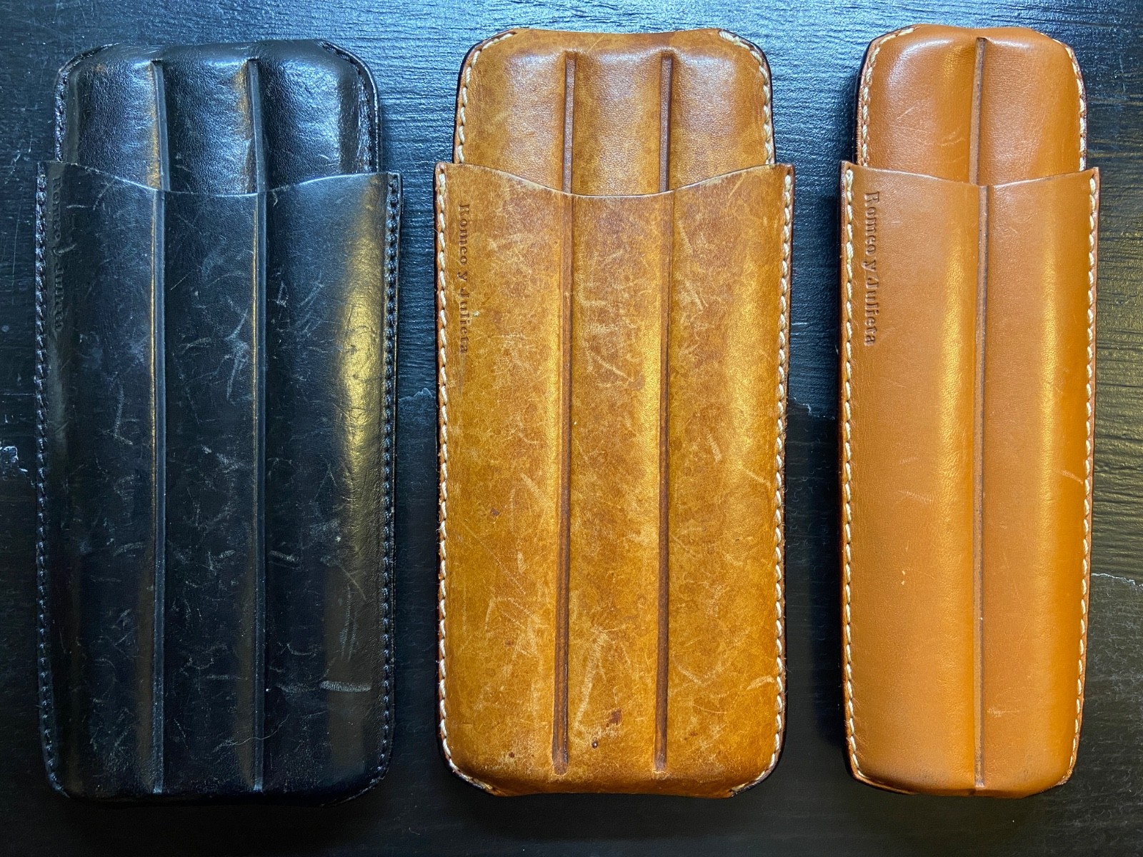 🇮🇹 Vintage 1990s Romeo y Julieta Italian Leather Cigar Cases — Set of 3