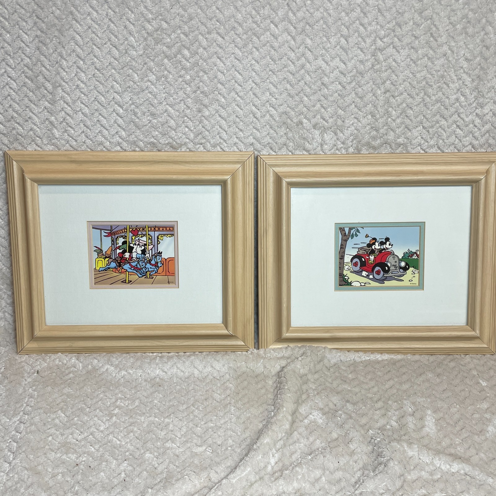 Vtg Disney Mickey & Minnie Mouse Matted Framed Art Print Crystal Art Gallery