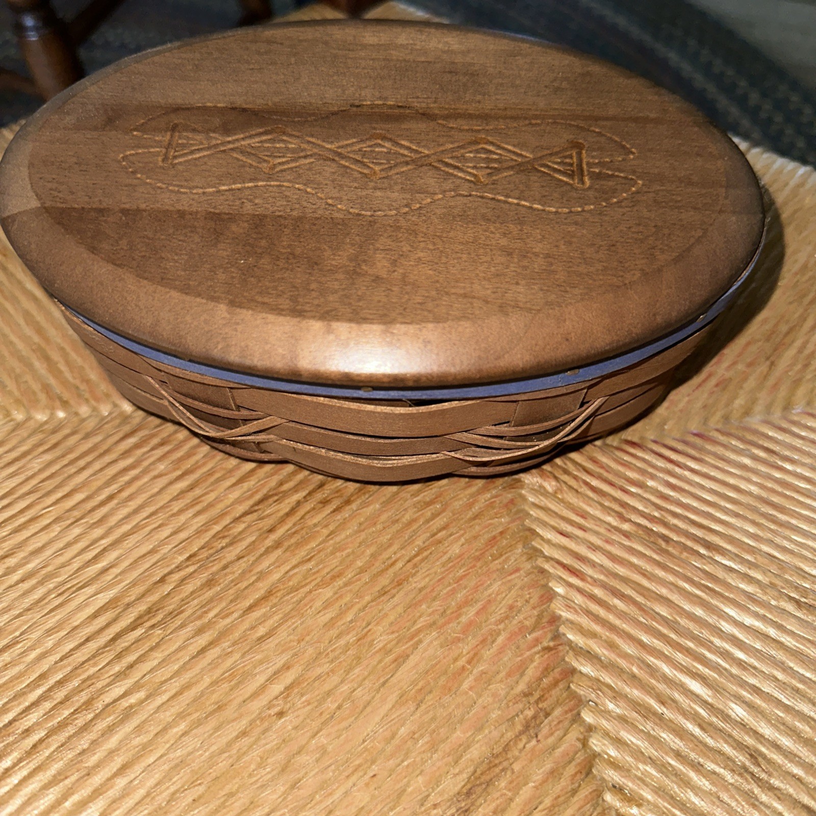 Longaberger 2009 Football Kickoff Basket With Carved Wooden Lid Oval & Liner Longaberger 2009 Football Kickoff Basket With Carved Wooden Lid Oval & Liner
