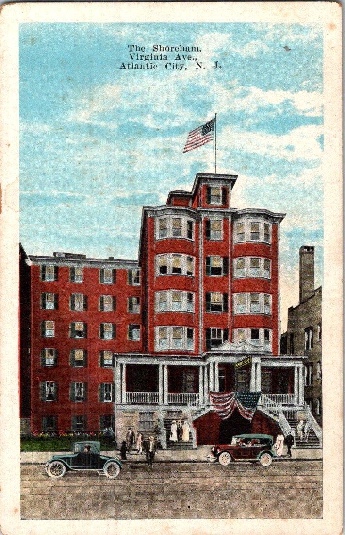 1910-20\'s THE SHOREHAM HOTEL ATLANTIC CITY NJ AMERICAN FLAGS PATRIOTIC POSTCARD