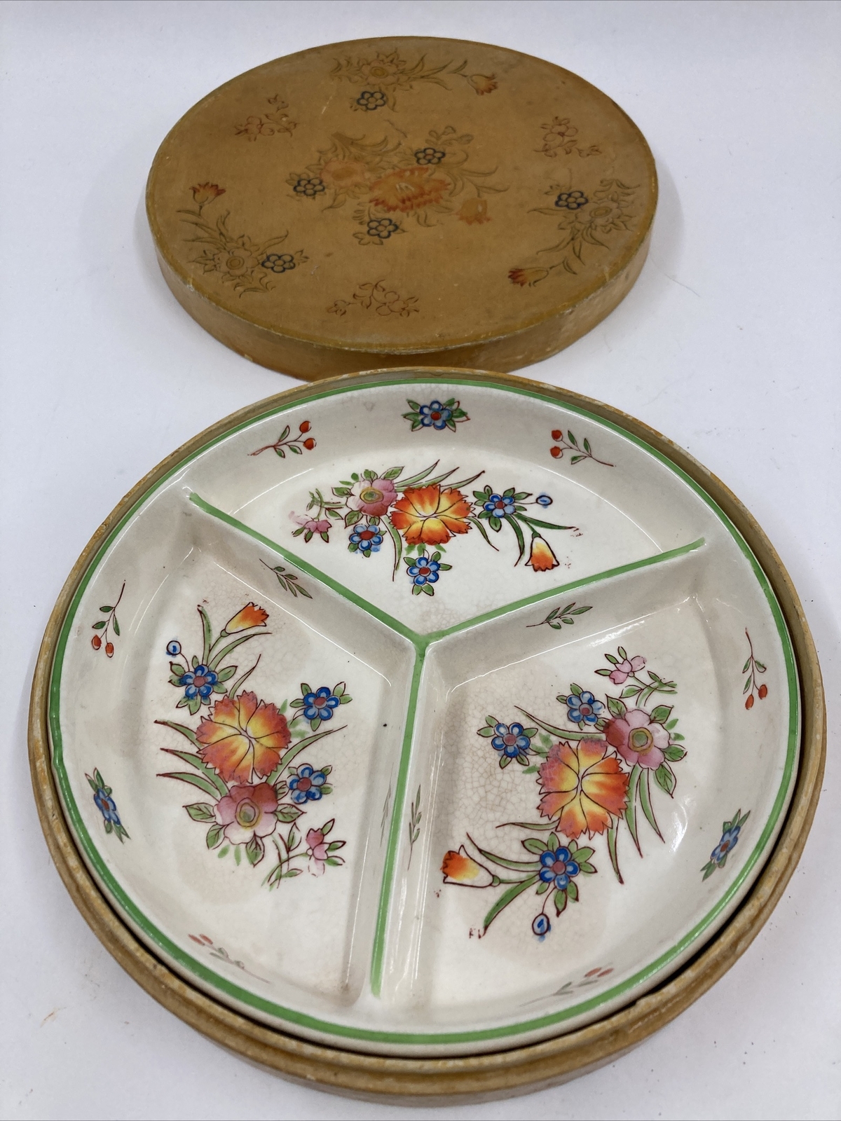 Japan Moriyama Mori-Machi Hand Painted Divided Plate And Original Box
