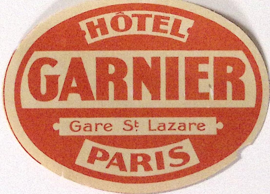 c1940s Hotel Garnier Paris Luggage Label 3.75\ c1940s Hotel Garnier Paris Luggage Label 3.75\
