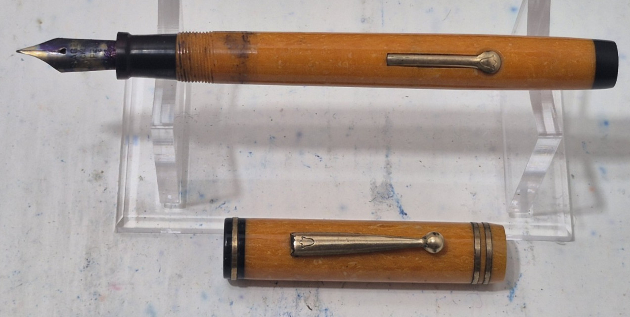Vintage John Holland Jewel Fountain Pen Orange w/Gold Tone Clip/Lever