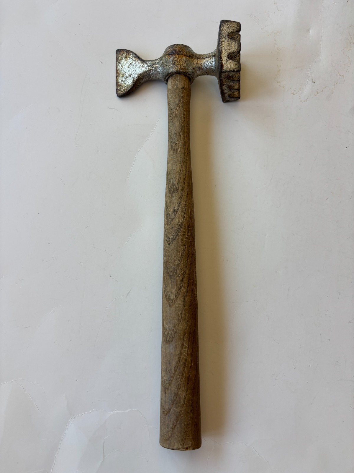 Vintage Primitive Farmhouse Oak Handled Meat Mallet-Cleaver Axe Tenderizer 