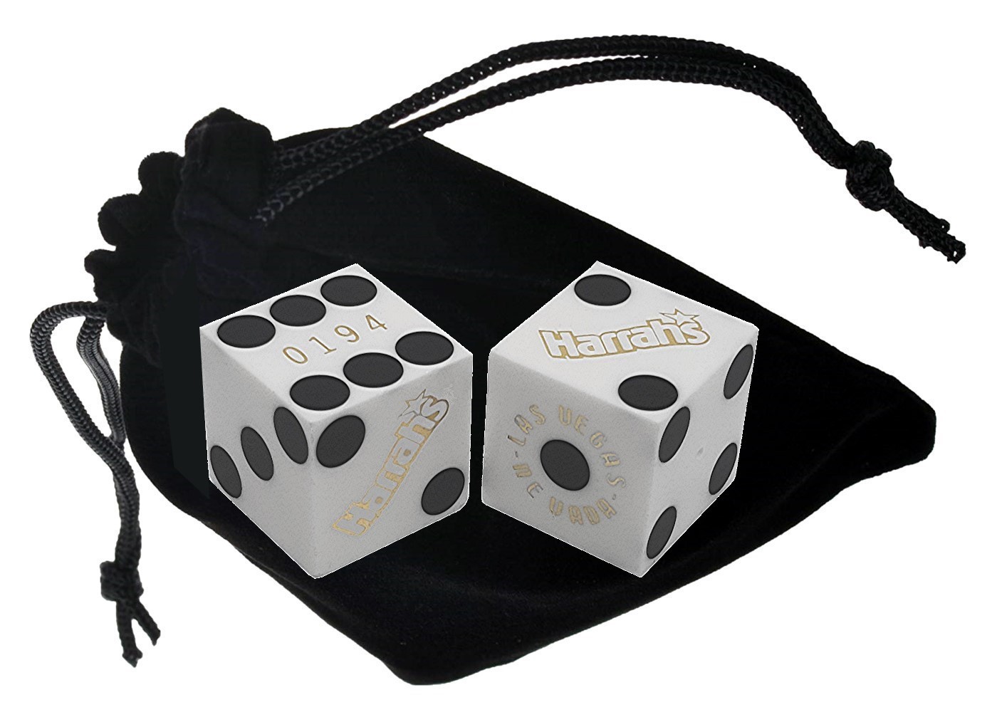 Genuine Harrah\'s Vegas Casino Craps Dice Opaque White Matching Serial #s +P ouch
