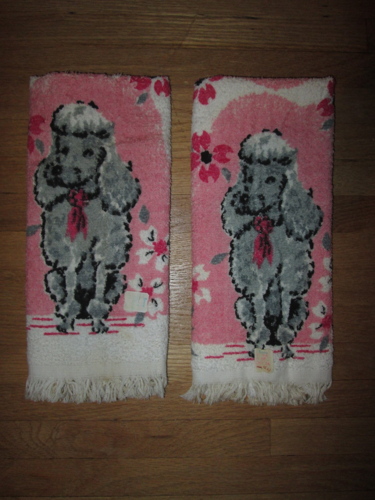 Pair of 2 Vtg 1960\'s FASHION MANOR Penney\'s Cotton Terry Pink Poodle Dish Towels Pair of 2 Vtg 1960\'s FASHION MANOR Penney\'s Cotton Terry Pink Poodle Dish Towels