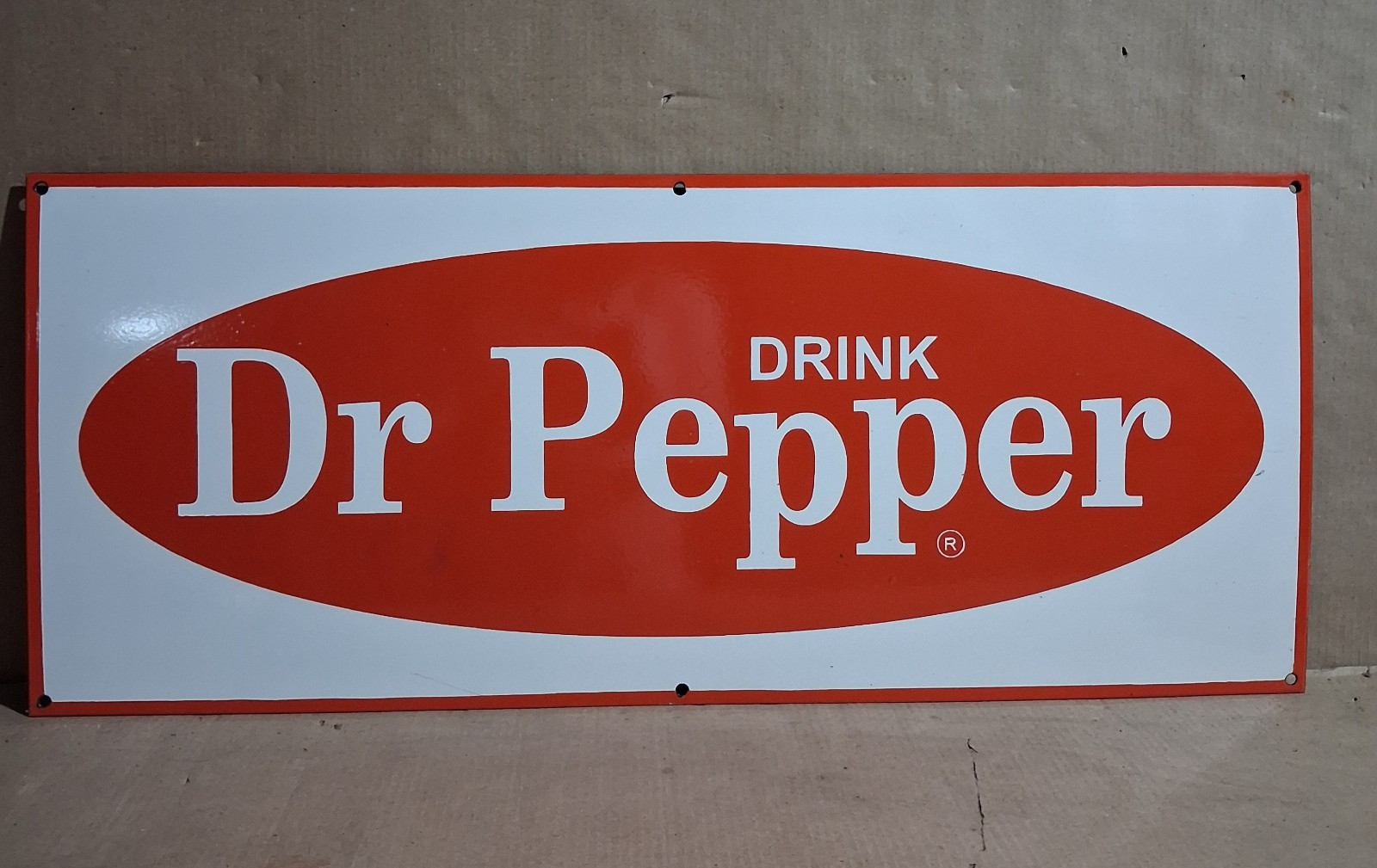 Drink Dr. Pepper Porcelain Enamel Sign 36 x 15 Inches 1 Sided