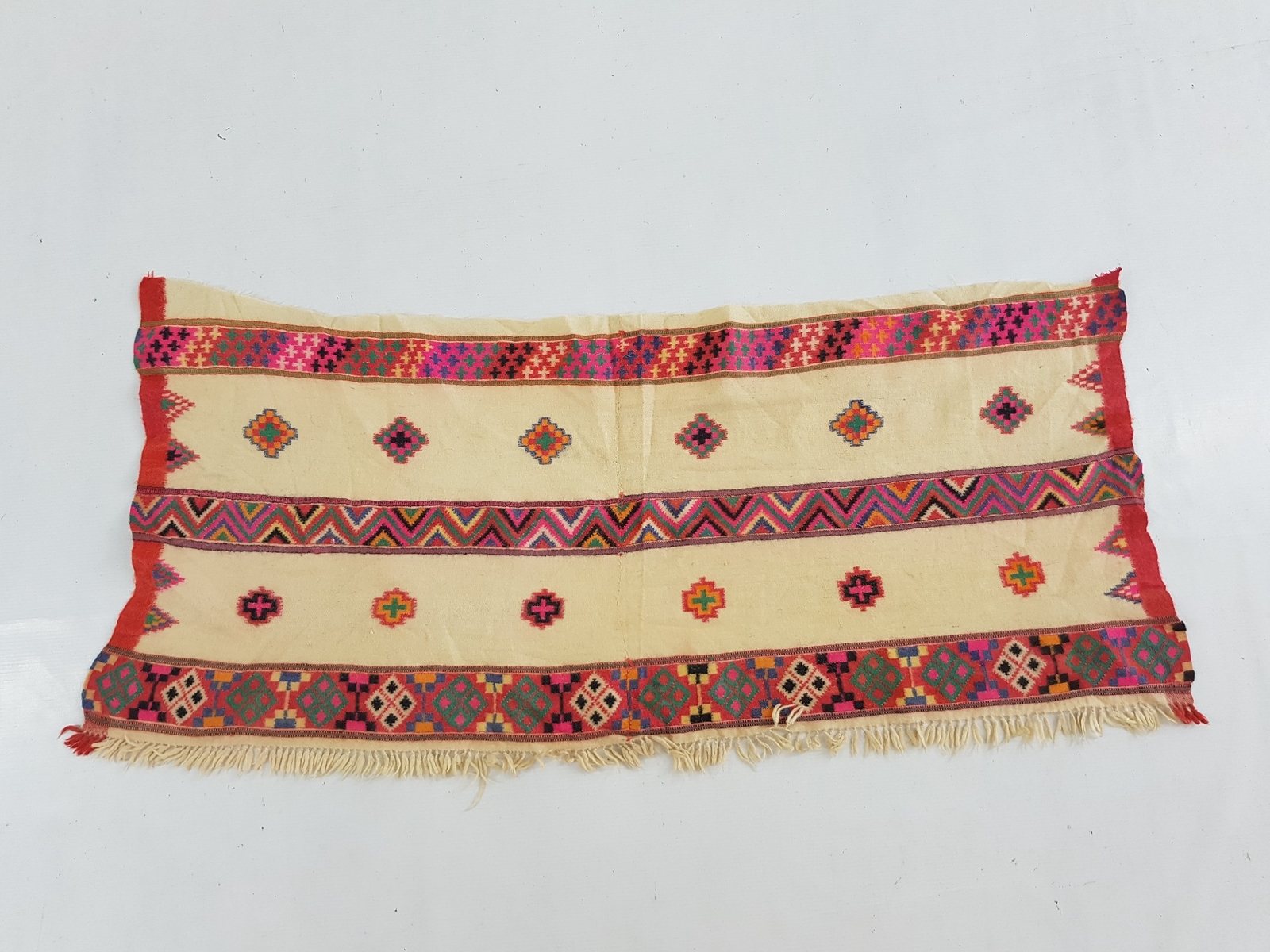 Vintage Traditional Handwoven Geometric Design Textile 40x17 inches