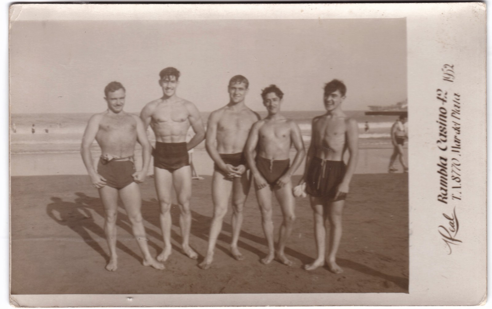 RPPC - Five young, trim, handsome Argentine swimmers  -  Gay interest.