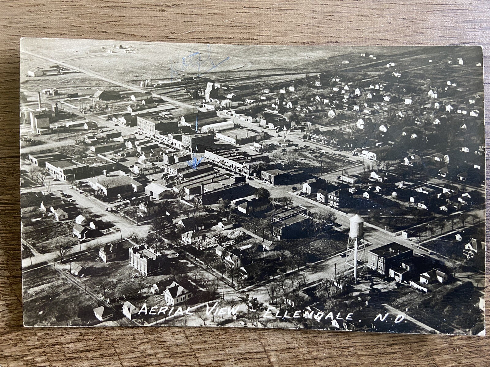 1949 - Aerial View - Ellendale, ND - Posted Real Photo Antique Postcard - RPPC