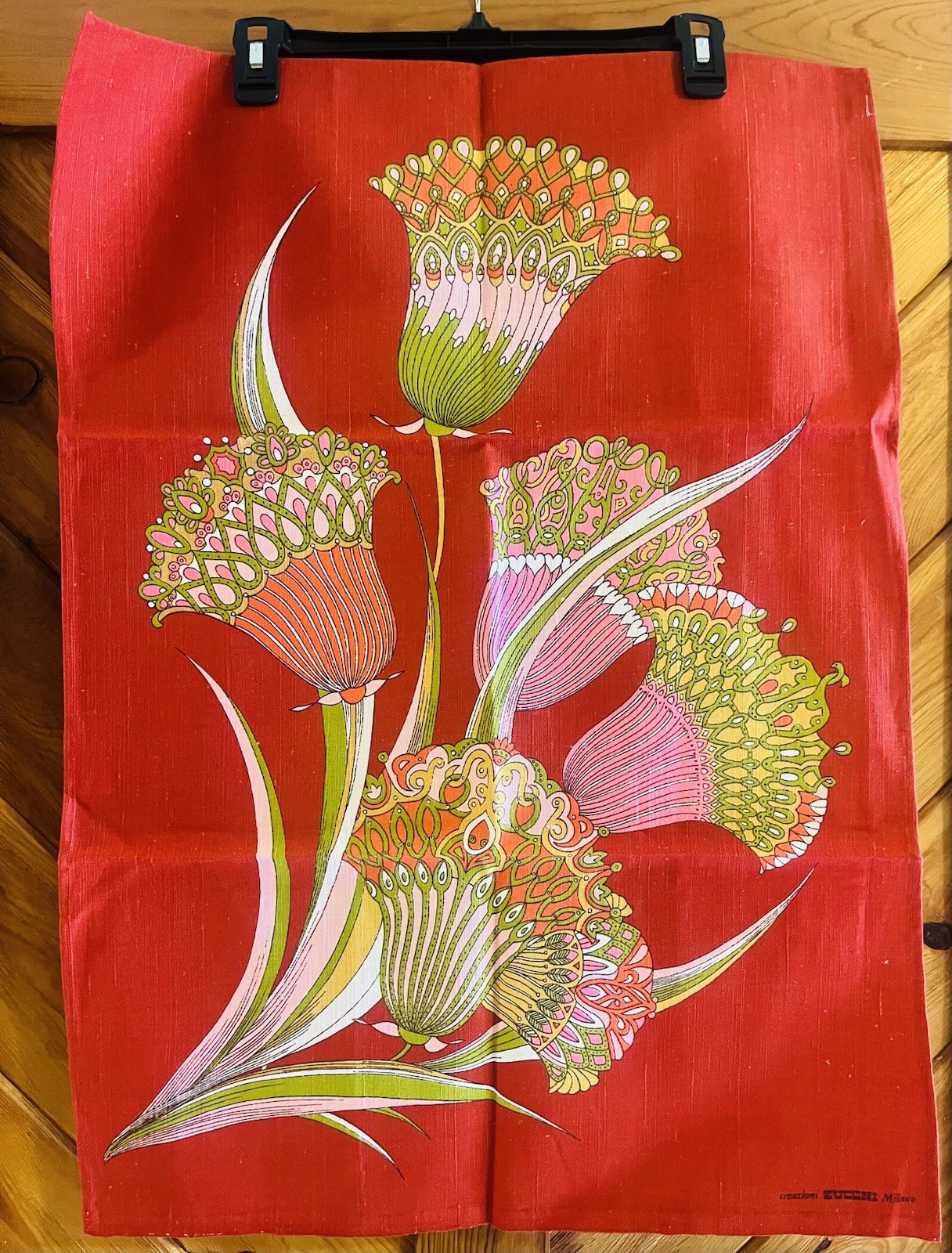 Vintage Creazioni Zucchi Milano Tea towel Flower Retro Italian Linen Sibley's