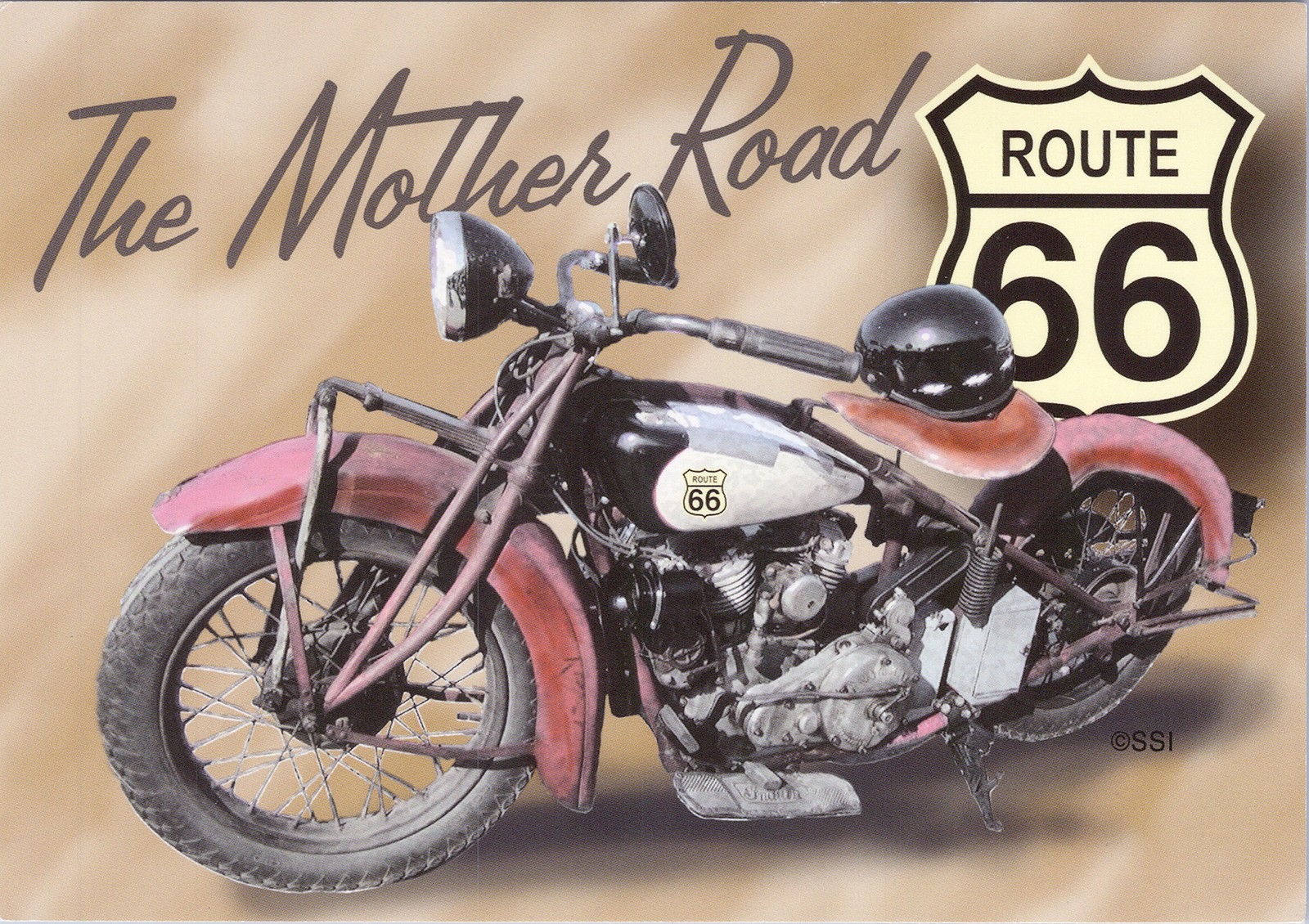 Modern Chrome Postcard Route 66 US Mother Road Motorcycle