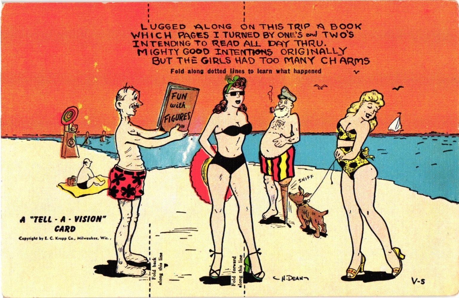 Vintage C.H. Dean Tell-A-Vision Comic Postcard Beach Flirt Girls Vintage C.H. Dean Tell-A-Vision Comic Postcard Beach Flirt Girls