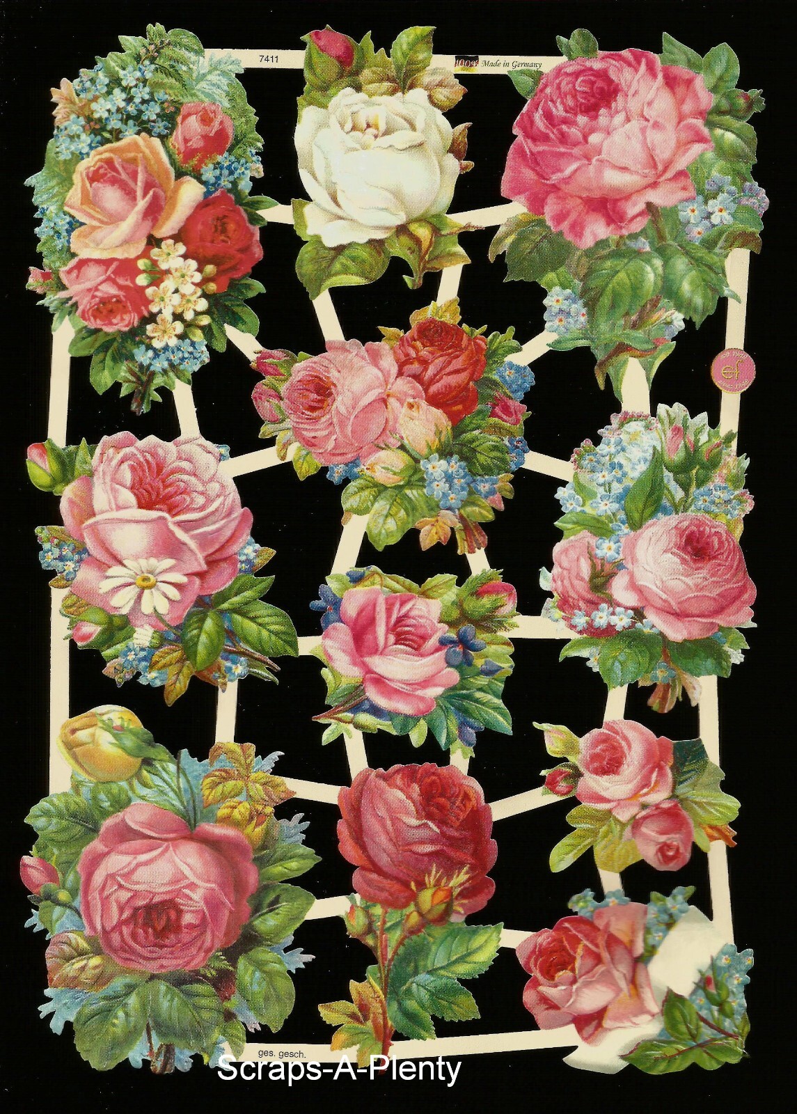 German Embossed Vintage Style Scrap Die Cut - Stunning Roses / Flowers   EF7411