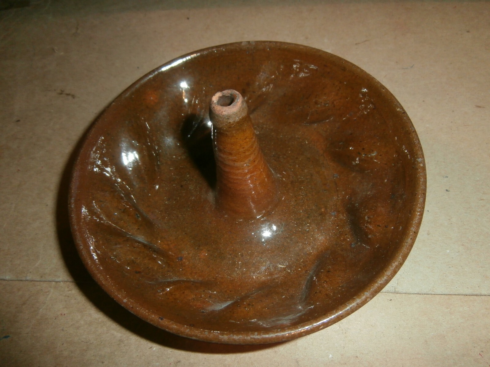 Antique Brown Glazed Redware Pottery  Kitchen Baking Cake Dessert Mold 