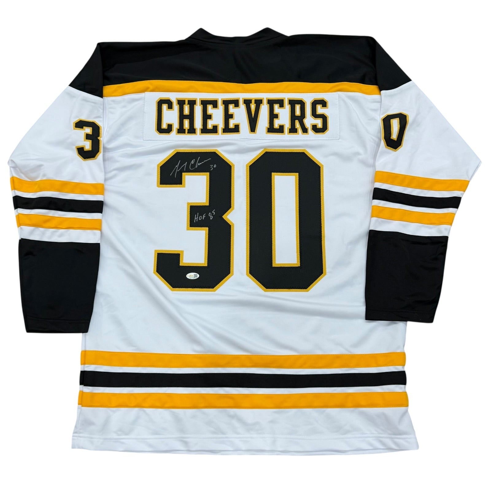 Gerry Cheevers Autographed Boston Bruins (White #30) Custom Jersey w/ \