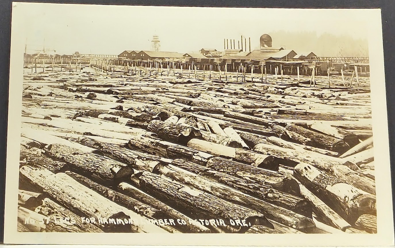RPPC ~ log boom at the Hammond Lumber Company mill in Astoria, Oregon.