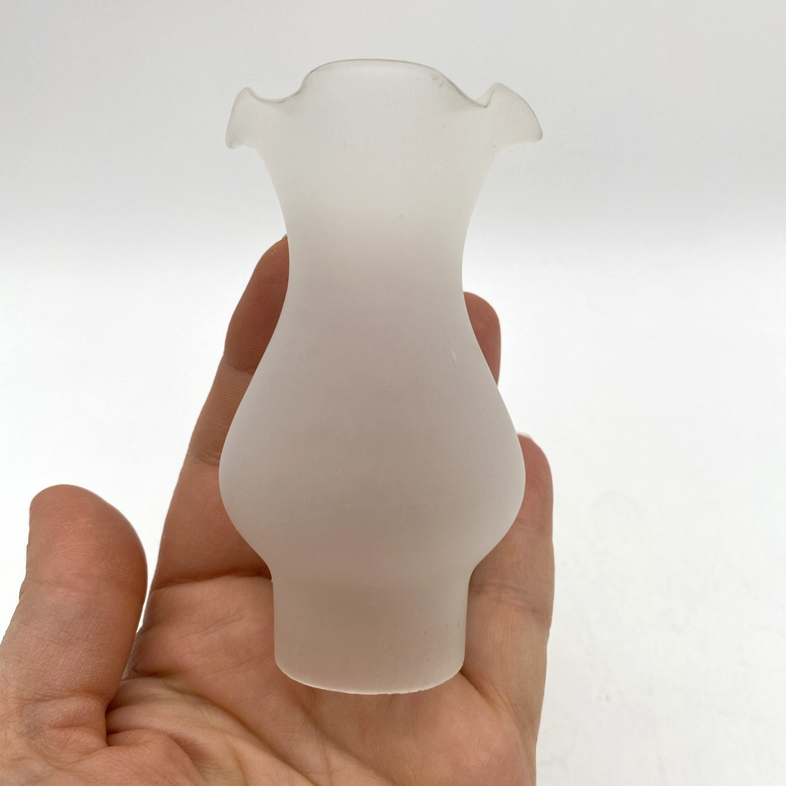 Vtg Ruffled Frosted Glass Miniature Oil Lamp Chimney 1 1/4\