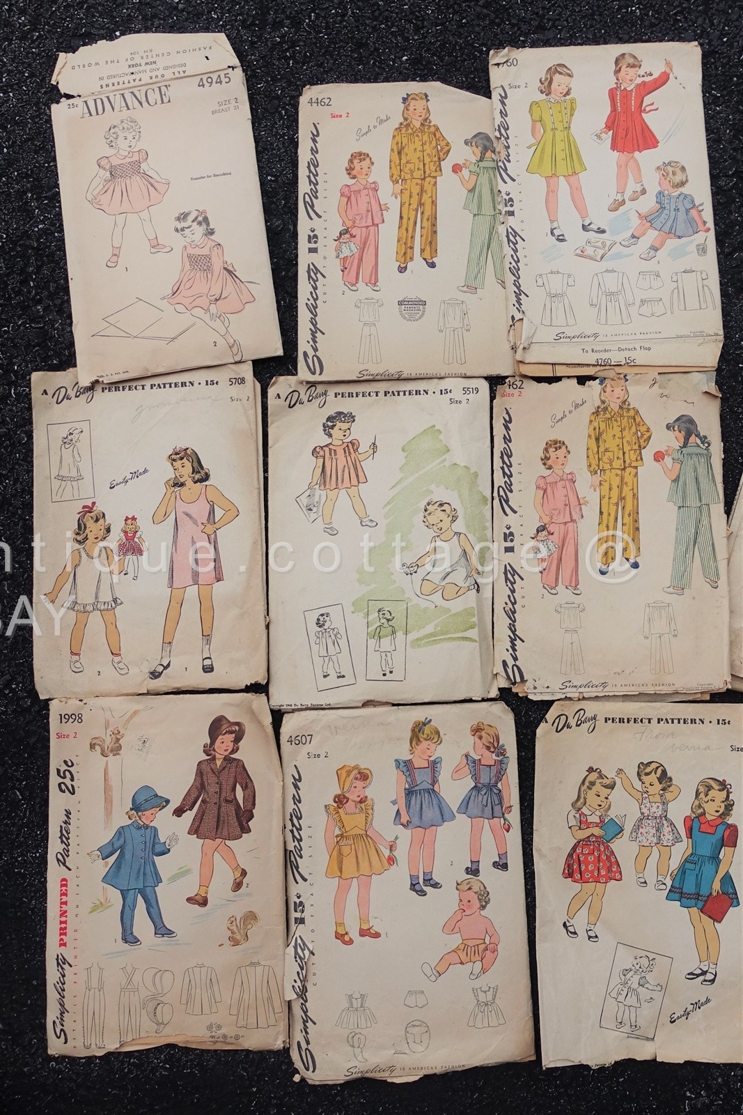 LOT 1940s vintage 9 different CHILD GIRL SEWING PATTERN size 2 dress pj coat