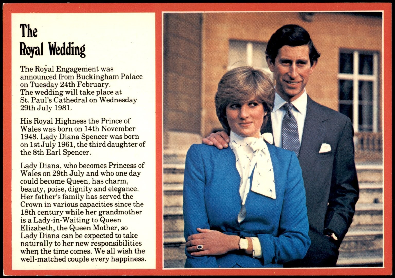 1981 Royal Wedding Prince Charles & Lady Diana Colourmaster Postcard 1981 Royal Wedding Prince Charles & Lady Diana Colourmaster Postcard