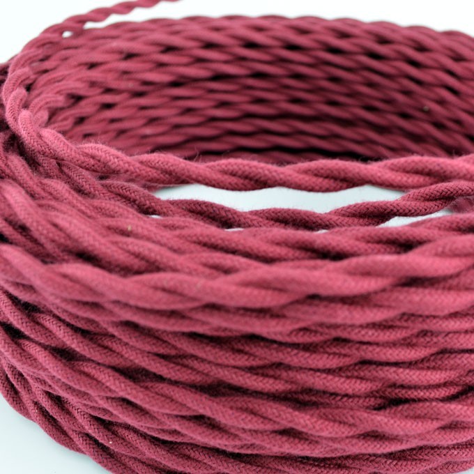 Vintage Wine Cotton Cloth Covered Twisted Electrical Wire - Lamp Cord - Vintage Wine Cotton Cloth Covered Twisted Electrical Wire - Lamp Cord -