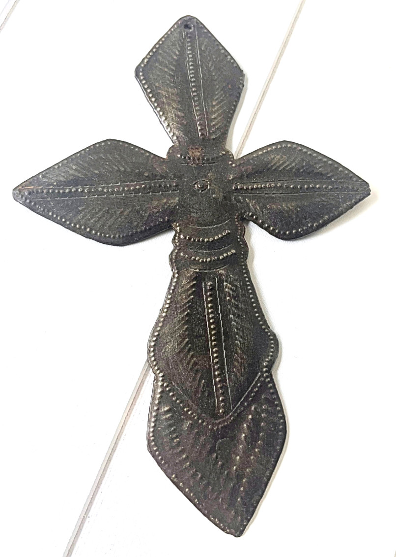 Vintage Stamped Tin Mexican Folk Art Cross Wall Hanging