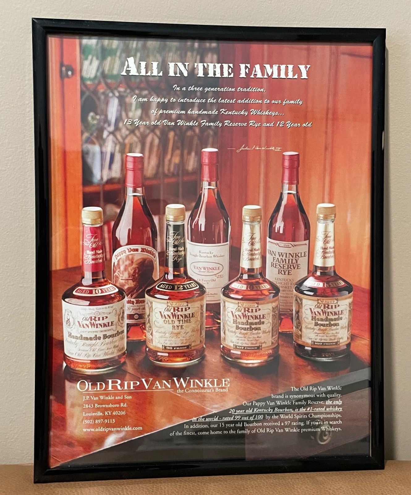 1999 Old Rip & Pappy Van Winkle Bourbon Whiskey original framed distillery Ad 1999 Old Rip & Pappy Van Winkle Bourbon Whiskey original framed distillery Ad