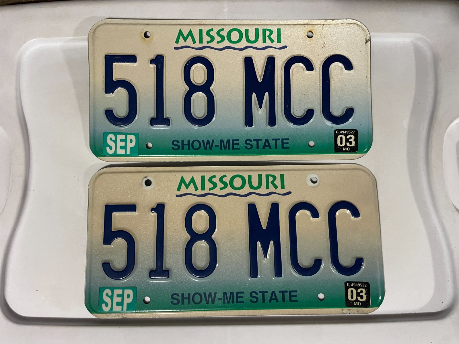 2003 Missouri Pair of License Plates September 518 MCC